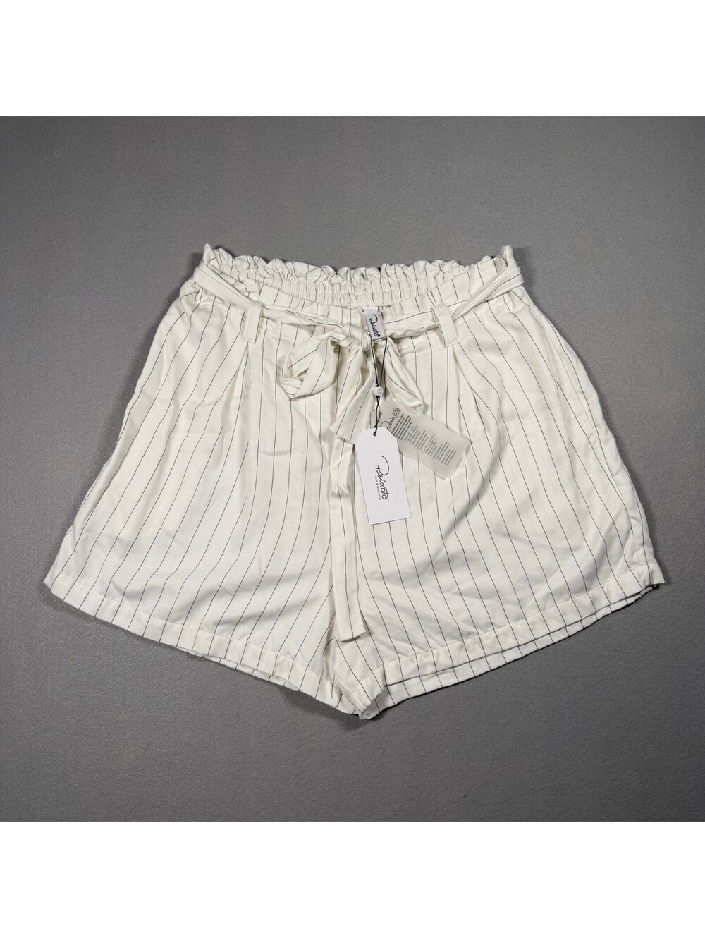 Peixoto Stevie Pinstripe Paperbag Shorts White Black Sz L NWT Tie Waist Resort